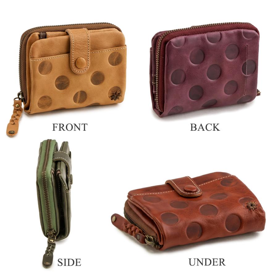 財布 レディース 二つ折り財布 本革 ラウンドファスナー ドット 女性