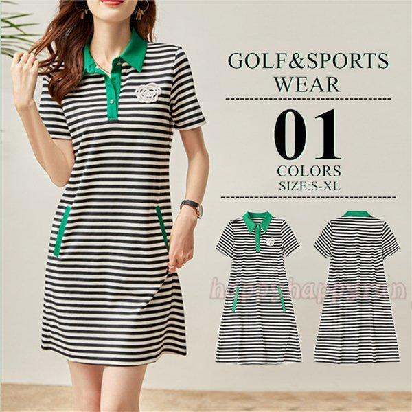 レディース 春 夏 ゴルフウェア 半袖シャツ 通気性 ポロワンピース M Xl 大きいサイズ 通気吸汗 ゴルフワンピース ロングポロシャツ チュニック22 メール便なら送料無料