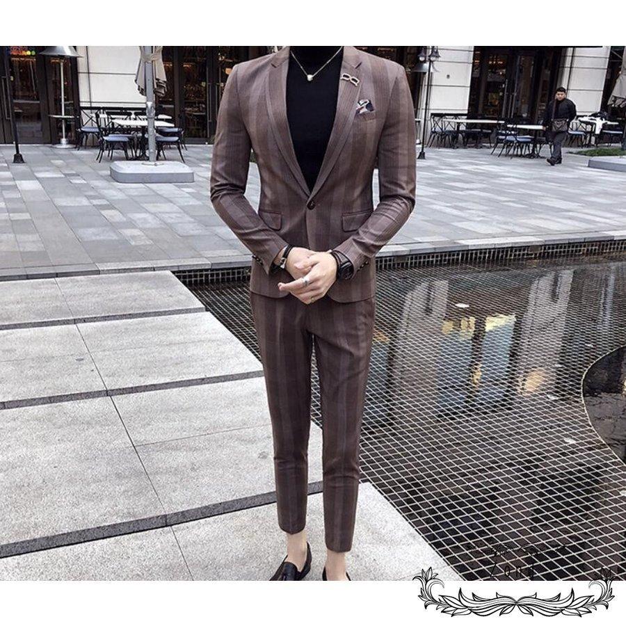 メンズスーツ チェック柄 3点セット 代30代40代 Ol ジャケット 九分丈パンツ スリム フォーマル 一つボタン 大きいサイズ 春夏秋 着痩せ 結婚式 長袖 高品質 選択 3点セット