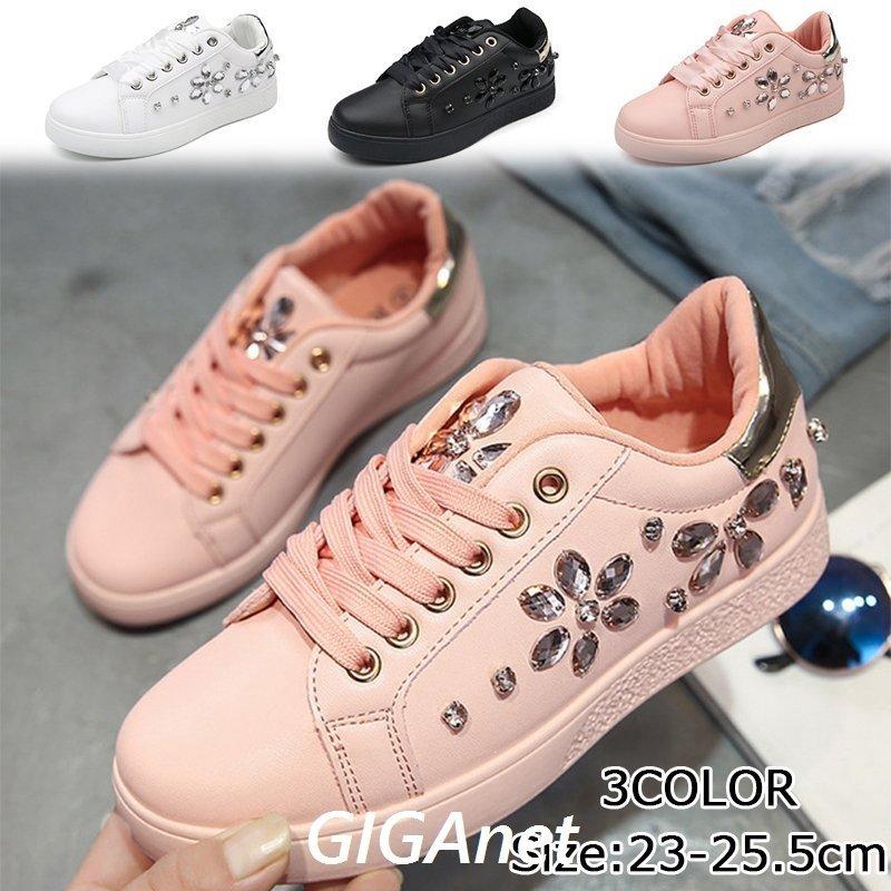 スニーカー レディース ローカット ビジュー 可愛い 白 韓国 スニーカー レディース 靴 カジュアルシューズ かわいい おしゃれ Sxd Gobigストア 通販 Yahoo ショッピング