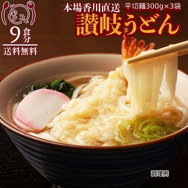 讃岐うどん 平切麺 9食 セット 1000円 ポッキリ 生麺 平打ち きしめん お取り寄せ 食品 ポイント消化 ご当地 お試しセット グルメ 送料無料｜gochisouperori