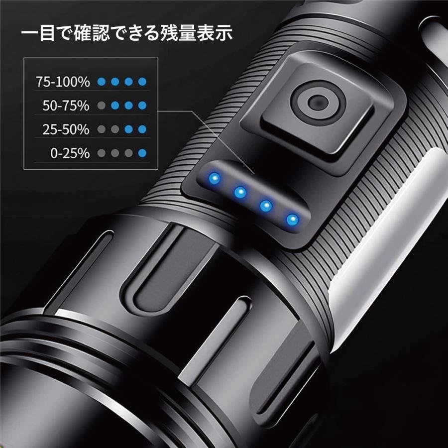 LED懐中電灯 充電式・電池式兼用 爆買 ズーム機能 7モード 防水 IPX6
