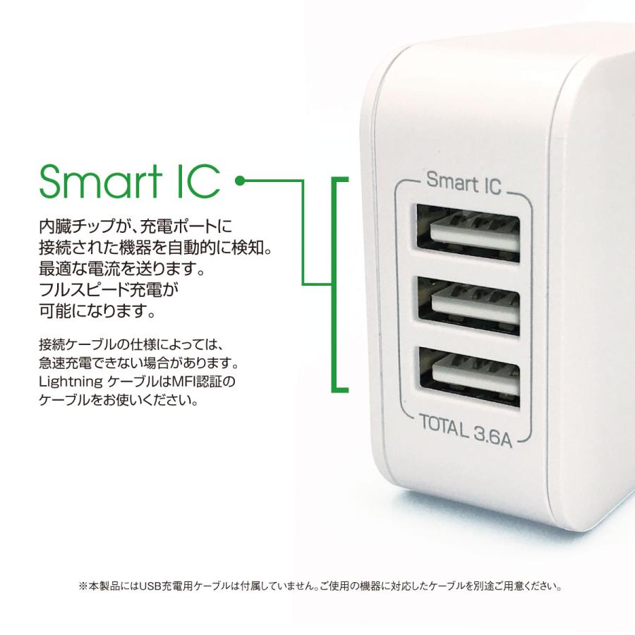 ACアダプタ 3ポート USB 充電器 チャージャー PSE認証 3.6A 3口 コンセント 電源タップ 軽量 同時充電 アダプター USBアダプタ スマホ充電器 jiang-ac04｜gochumon｜06