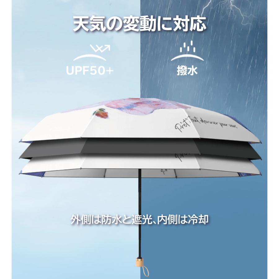 折りたたみ傘 晴雨兼用 レディース 5つ折 両面プリント 手提げバック