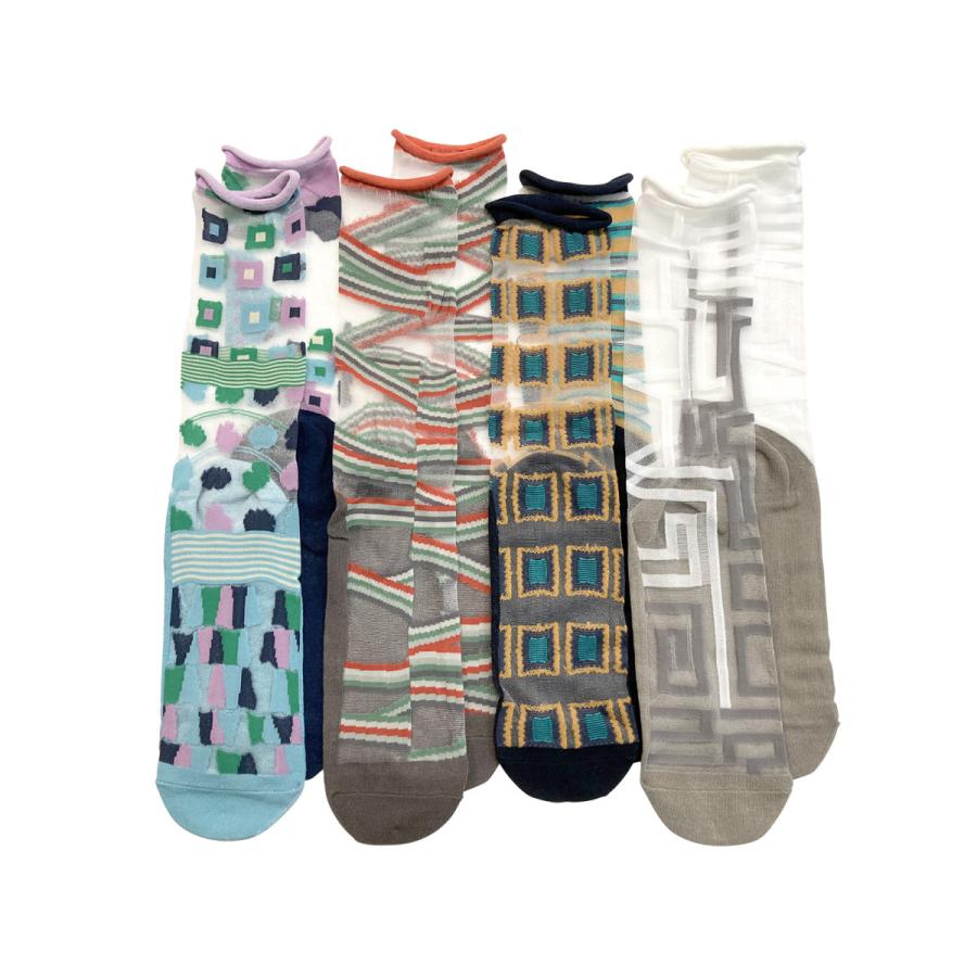 レディース 靴下 シースルー 透け柄 4足セット ソックス 涼しい