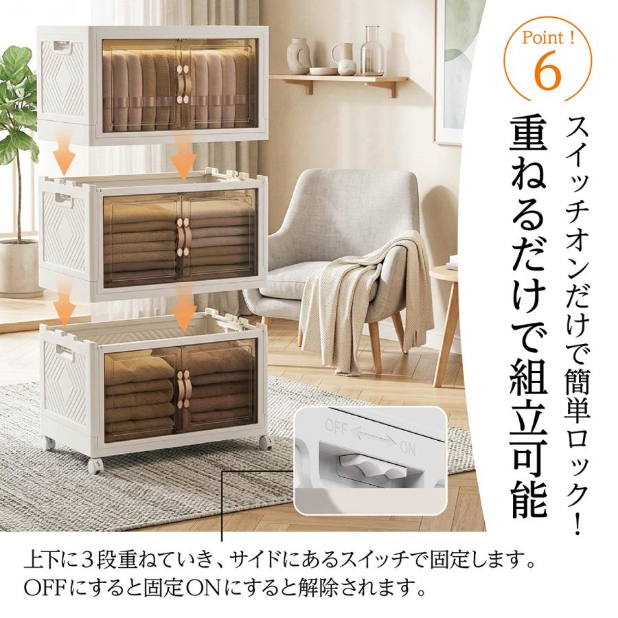 【3個セット】折り畳みコンテナ(扉付き) 収納ボックス 折りたたみ 3個セット 3段 爆買 ボックス 収納ケース 前