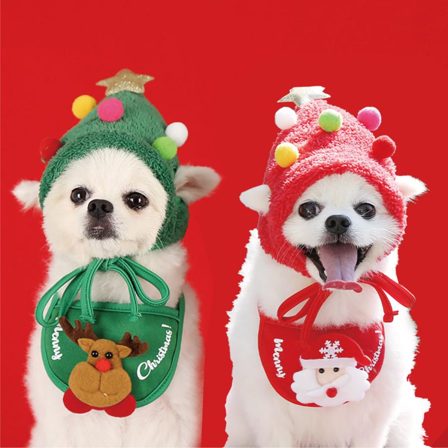 ペット用 クリスマスコスチューム 帽子 スタイ セット クリスマス