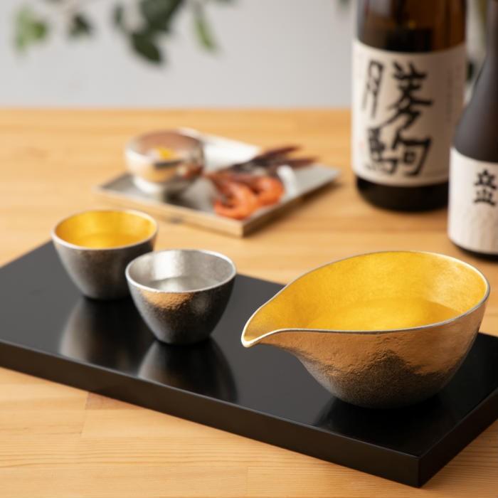能作 ぐい呑み 錫・金箔セット e00103 2ヶセット ペア 酒器 お猪口 盃