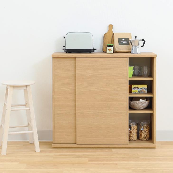白井産業 ピタシエ キャビネット PTS-8590SD NA WH PITASHIE カウンター下収納 ダイニングボード 引戸の画像