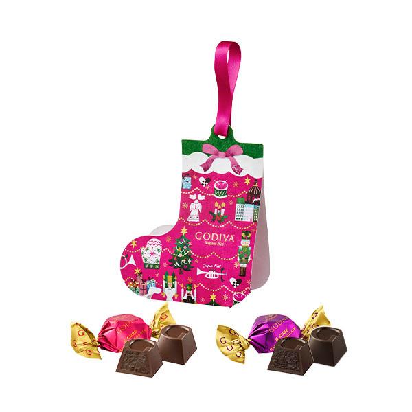 クリスマス プレゼント ギフト お返し チョコレート スイーツ Godiva ゴディバ キューブ 410円 ときめくクリスマス 定番の冬ギフト 2粒入 G ソックスオーナメント キラリ