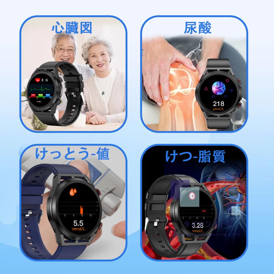 スマートウォッチ 日本製センサー 通話機能 24時間健康管理 血糖 血圧 体温 心拍数 歩数計 睡眠監視 温度測定 多種類運動モード  iPhone android対応｜godofthunder｜11