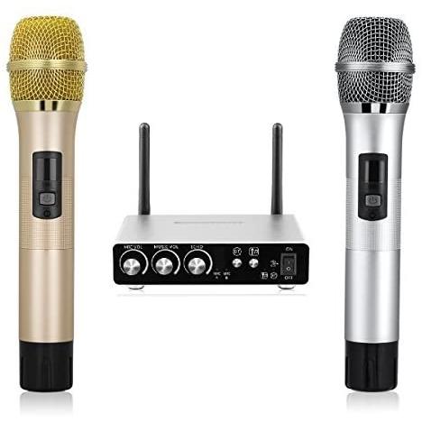 【Excelvan】ワイヤレスカラオケマイクセット Excelvan ワイヤレス カラオケマイク シルバー&ゴールド Bluetooth