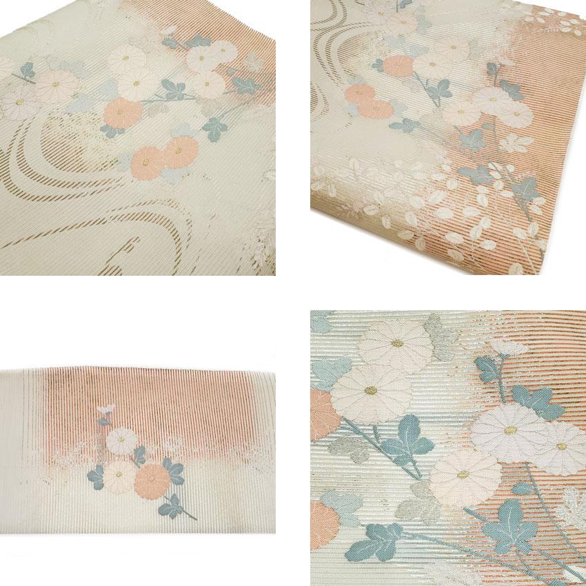 特別価格品 夏帯 九寸 絽名古屋帯 （ 正絹 ） 「引箔ぼかし 流水秋草 