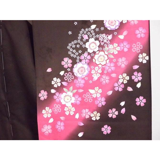 正絹 逸品振袖フルセット 焦茶色にサクラ柄 フルオーダー別誂え仕立