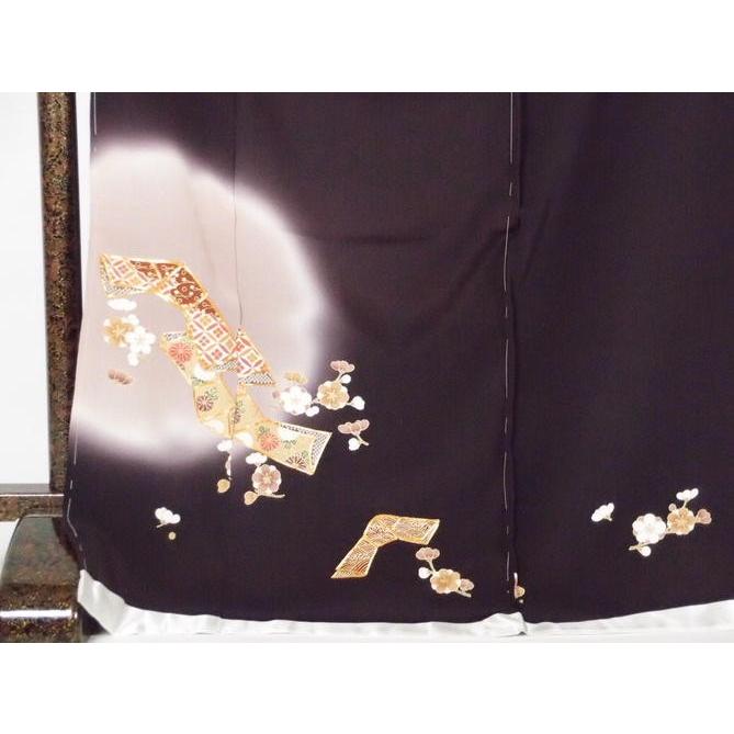 正絹 逸品振袖フルセット 濃い紫地 に金駒刺繍フルオーダー別誂え仕立 