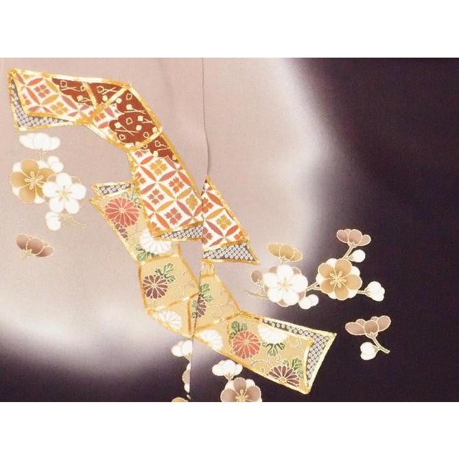 正絹 逸品振袖フルセット 濃い紫地 に金駒刺繍フルオーダー別誂え仕立 