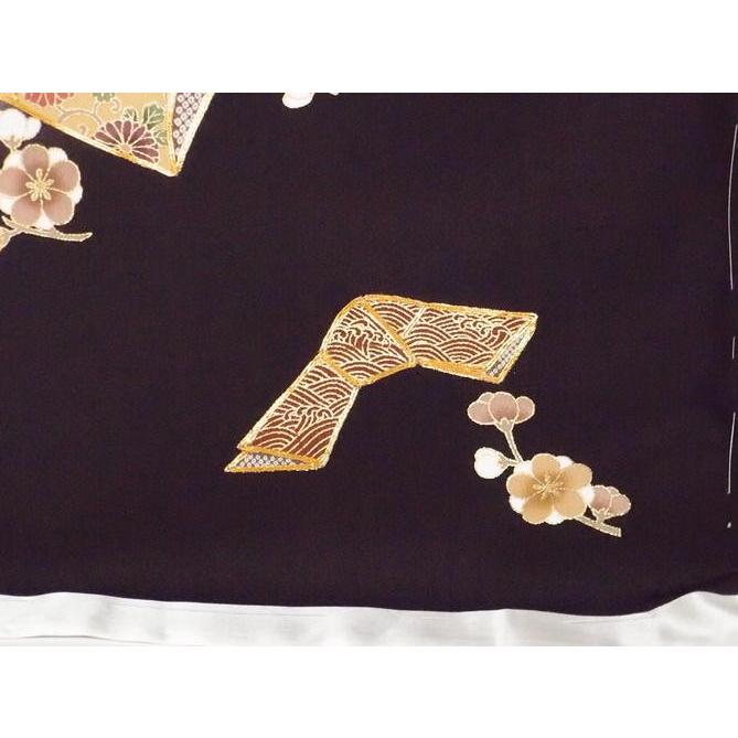 正絹 逸品振袖フルセット 濃い紫地 に金駒刺繍フルオーダー別誂え仕立 