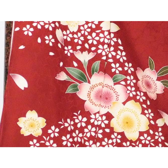 正絹 逸品振袖フルセット 赤地 に桜柄 フルオーダー別誂え仕立振袖19点フルセットの画像