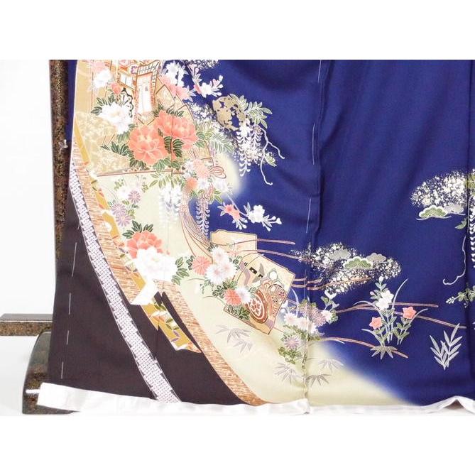 正絹 逸品振袖フルセット 紺地 に金彩友禅柄 振袖フルオーダー