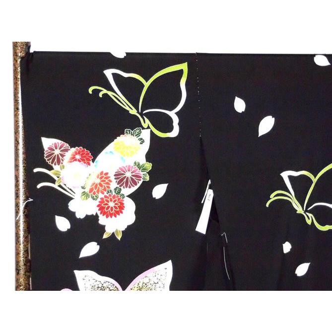 美品黒灰蝶金彩流水逸品振袖フルセット 振り袖