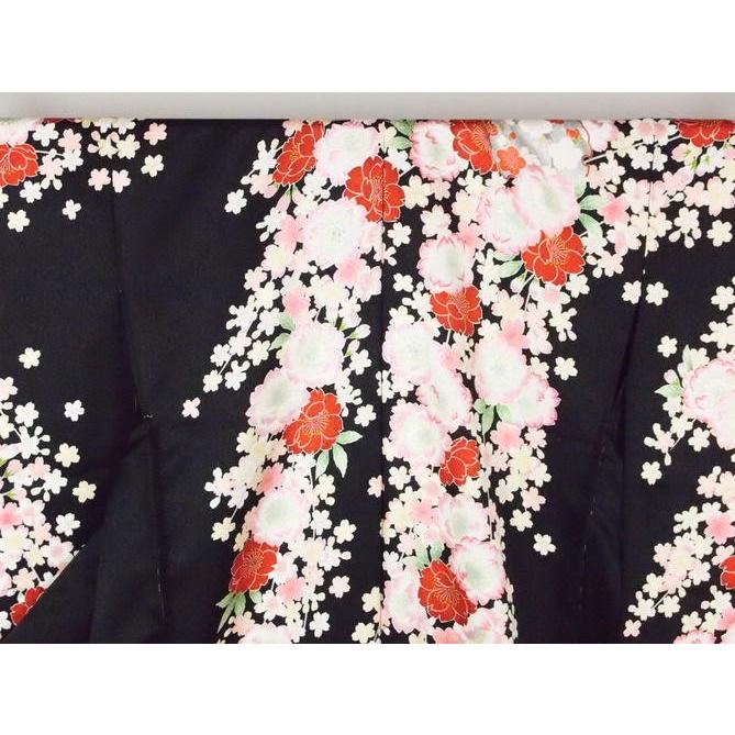 正絹 逸品振袖フルセット 黒地 に桜柄 逸品フルオーダー別誂え仕立振袖
