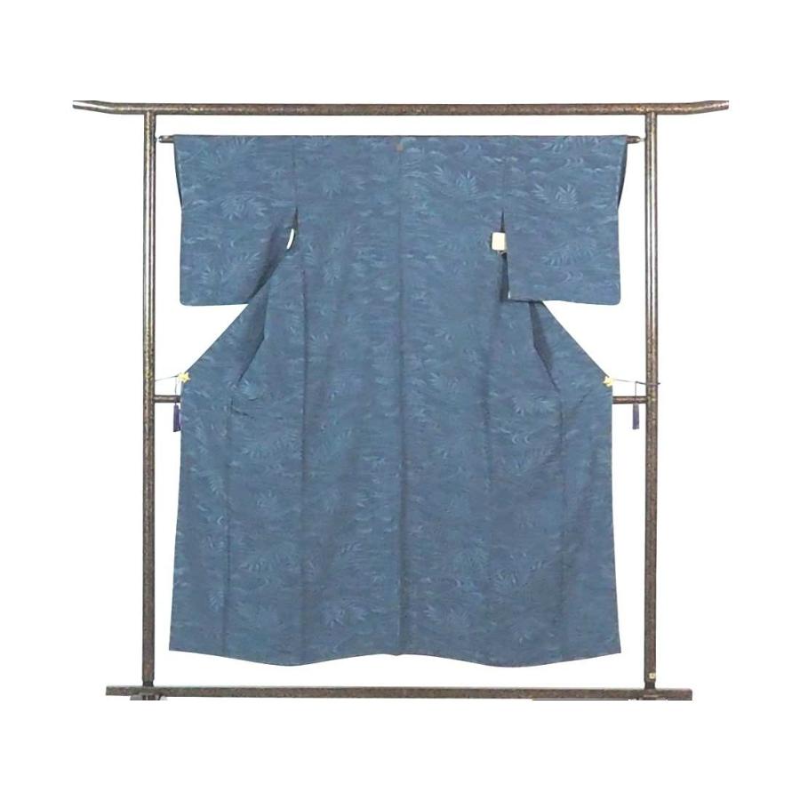 リサイクル着物 色無地 正絹濃いブルーグレー地違い鷹の羽紋入袷色無地未着用品