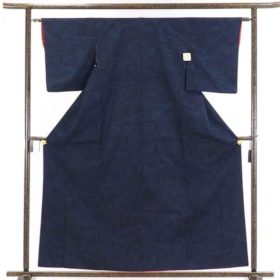 紬 リサイクル着物 身丈161cm 裄62cm 前幅22cm 後幅28cm 袖丈49cm レディース 袷 裄Sサイズ 秋冬春用 正絹（シルク）紺地 美品