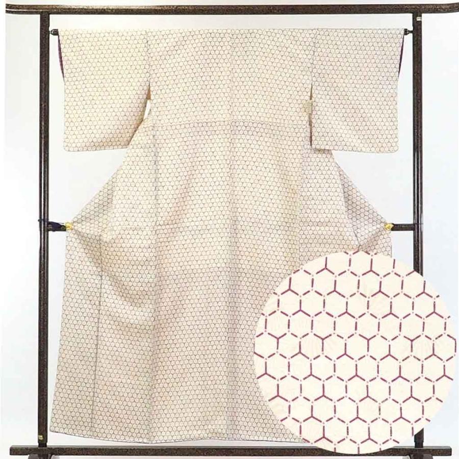 21年新作 リサイクル 正絹 白地扇面金通し亀甲柄 袷 小紋着物 小紋 Floridapace Gov