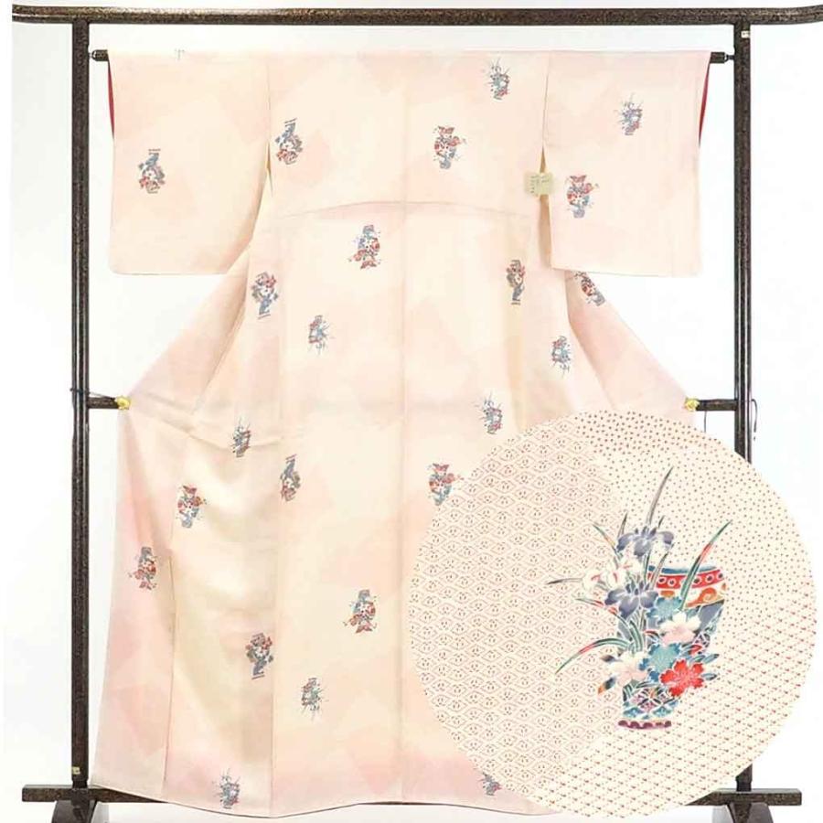 小紋 リサイクル着物 身丈164cm 裄63cm 前幅24cm 後幅28cm 袖丈49cm レディース 袷 花柄 裄Mサイズ 秋冬春用 正絹（シルク）白地 トールサイズ 美品