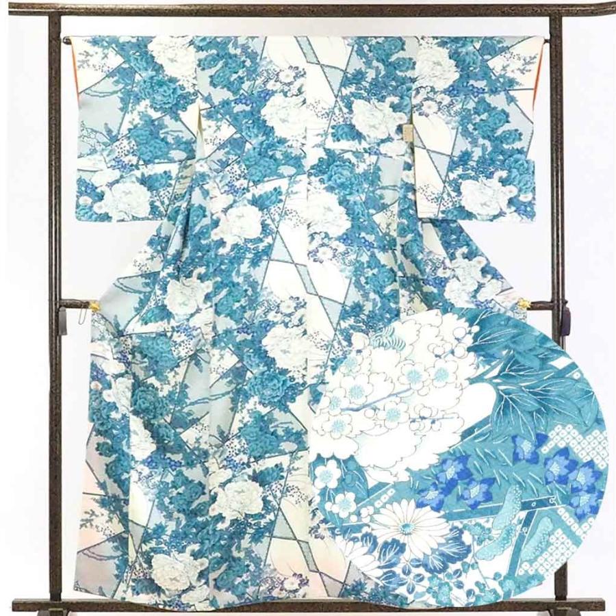 早割クーポン リサイクル着物 小紋 正絹白地花柄袷小紋着物 決算特価 送料無料