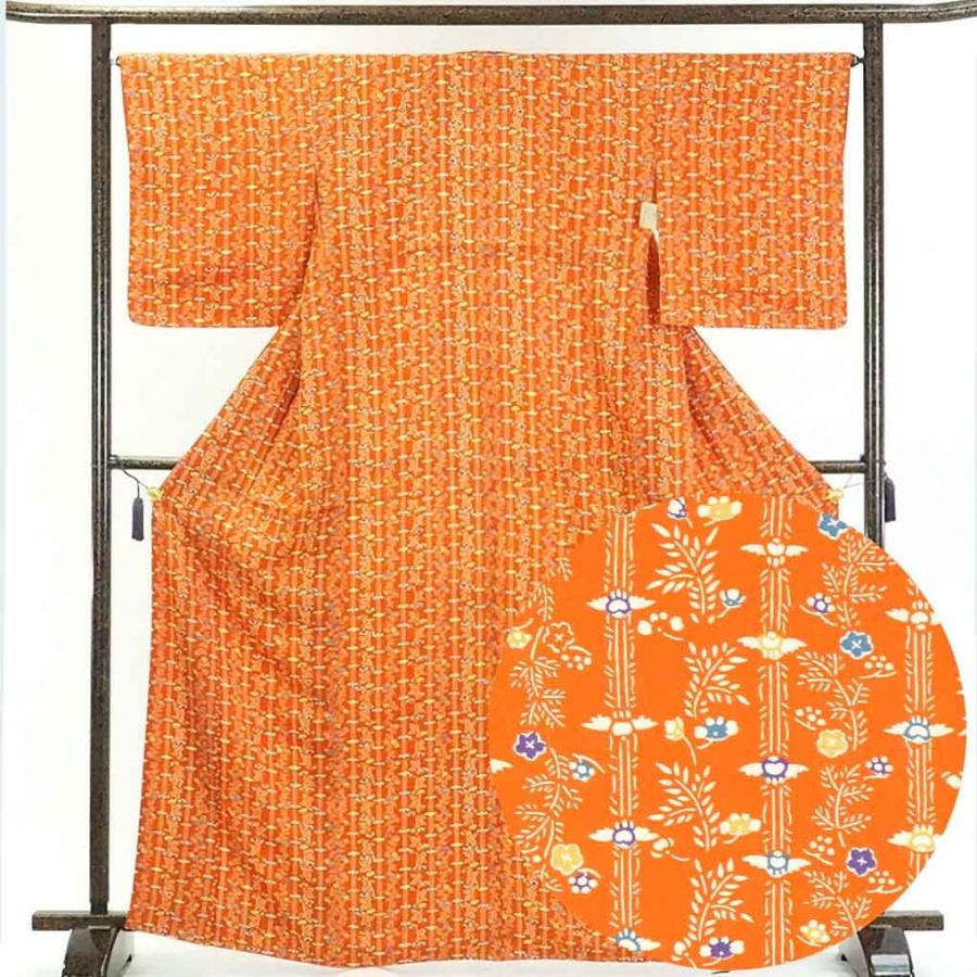 トールサイズ　絹　小紋 着丈167 裄71 小紋 身丈167cm 裄66cm レディース 袷 花柄 裄長 裄M-Lサイズ 秋冬春用