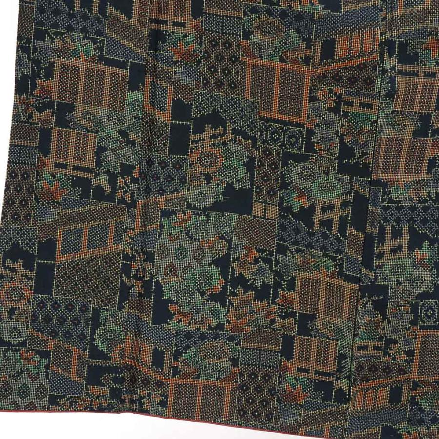 リサイクル着物 紬 正絹黒地先染袷紬着物