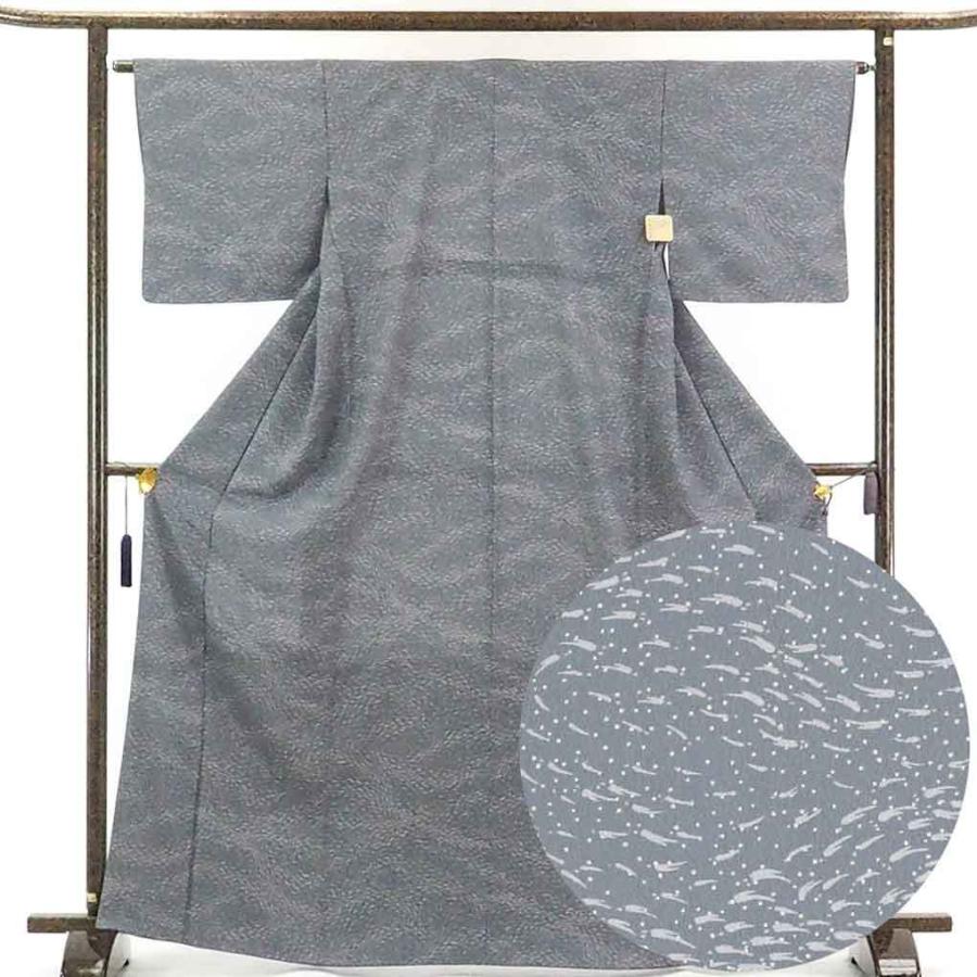 小紋 リサイクル着物 身丈168cm 裄64cm 前幅24.5cm 後幅29.5cm 袖丈45cm レディース 袷 裄Mサイズ 秋冬春用 正絹（シルク）グレー地 トールサイズ 美品
