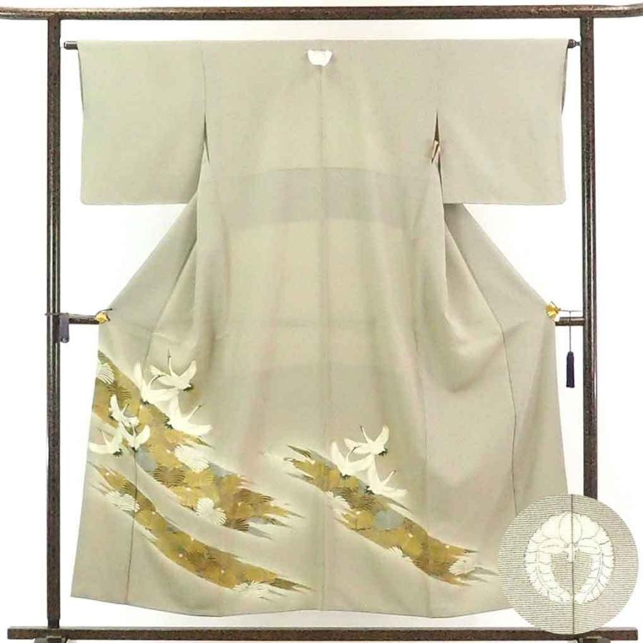 新着商品 リサイクル着物 色留袖 正絹グレー地鶴柄下り藤紋入袷色留袖 超人気の Kwsrbd Com