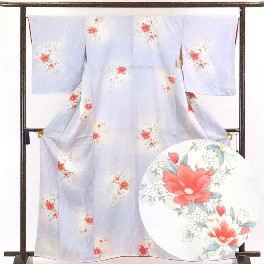 リサイクル着物 正絹 薄紫地 花柄 袷 小紋着物 :A24998:新品と