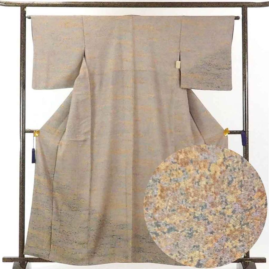 小紋 リサイクル着物 身丈158cm 裄64cm 前幅24cm 後幅30cm 袖丈48cm レディース 袷 裄Mサイズ 秋冬春用 正絹（シルク）ベージュ地 美品