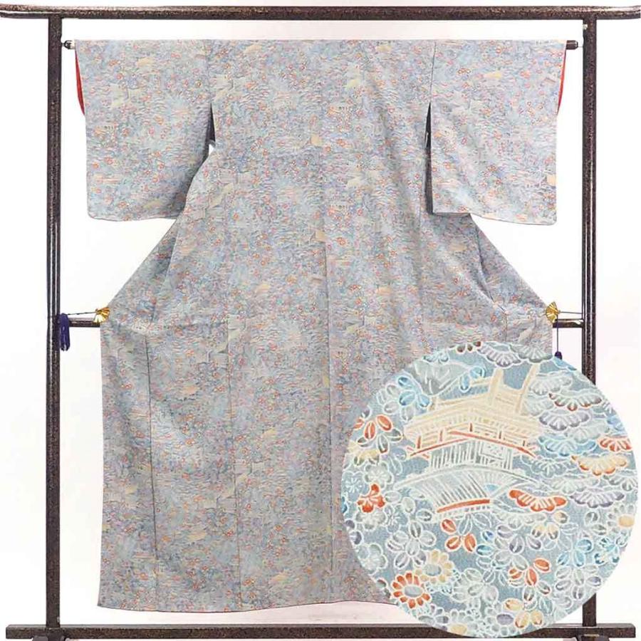 小紋 身丈155cm 裄64cm レディース 袷 四季の花柄 裄Mサイズ 秋冬春用 