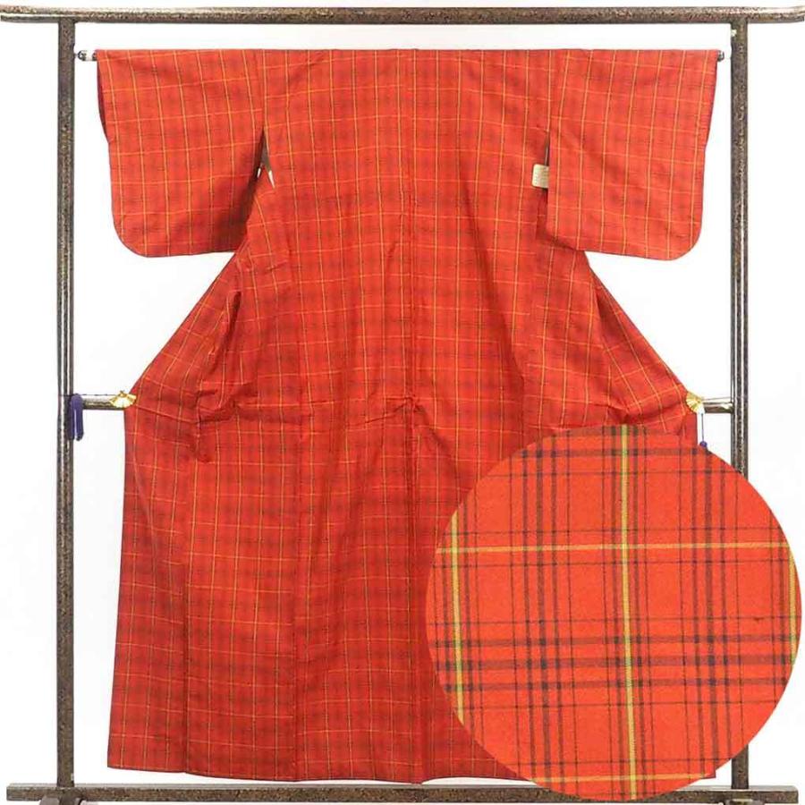 【美品】 紬 身丈159cm 裄丈64cm 正絹 秀品 【中古】 紬 身丈159cm 裄64cm レディース 袷 格子 裄Mサイズ 秋冬春用 正絹