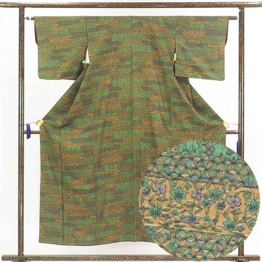 小紋 身丈153cm 裄62cm レディース 袷 花柄 裄Sサイズ 秋冬春用 正絹