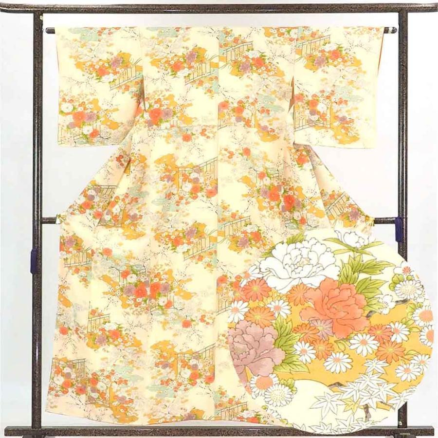 小紋 身丈157cm 裄62cm レディース 袷 花柄 裄Sサイズ 秋冬春用 正絹 