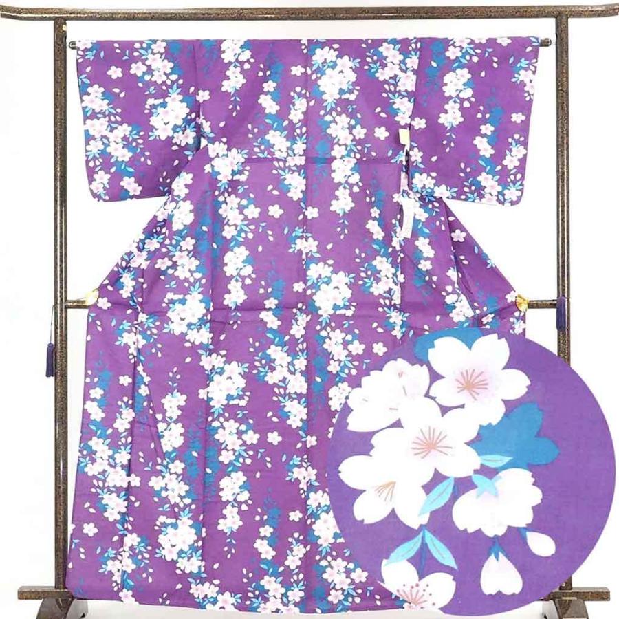 新色 リサイクル 浴衣 紫地 桜柄 限定価格セール 木綿 単衣 着物 未使用品