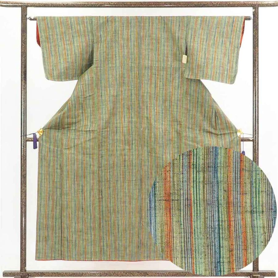 【美品】 紬 身丈155cm 裄丈62cm 正絹 逸品 【中古】 紬 身丈155cm 裄62cm レディース 袷 縞 裄Sサイズ 秋冬春用 正絹