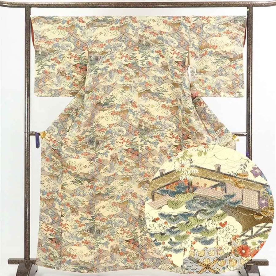 小紋 身丈166cm 裄68cm レディース 袷 花柄 裄長 裄Lサイズ 秋冬春用 