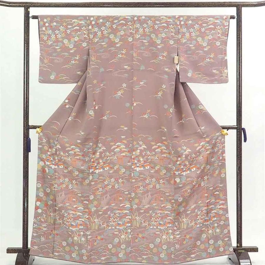 訪問着 身丈168cm 裄62cm レディース 袷 花柄 裄Sサイズ 秋冬春用 正絹