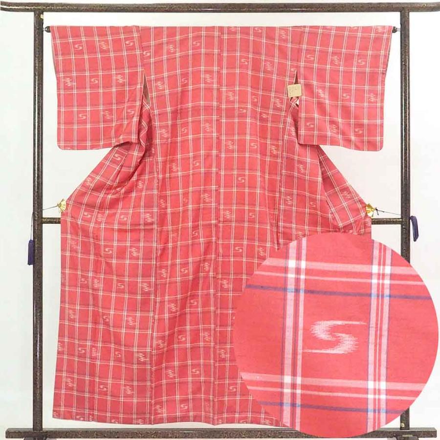 紬 身丈158cm 裄65cm レディース 袷 格子 裄Mサイズ 秋冬春用 正絹 