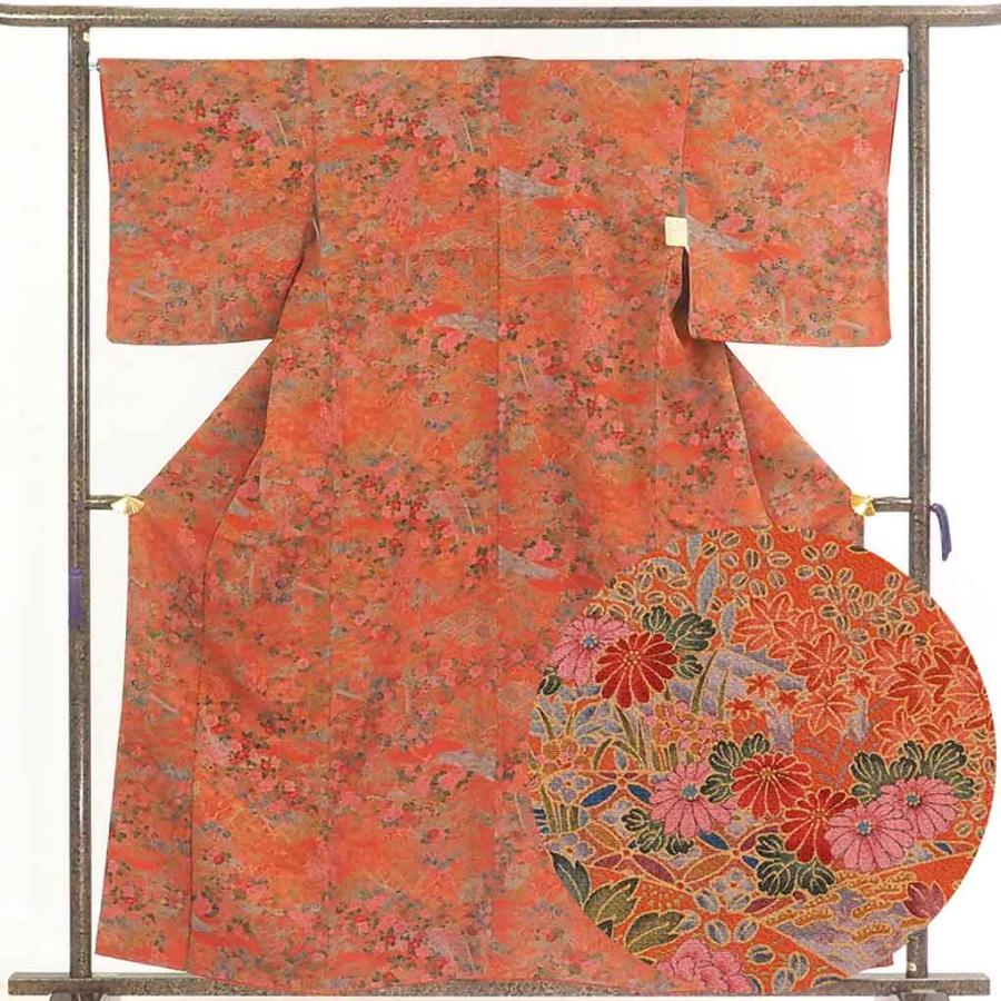 小紋 身丈159cm 裄67cm レディース 袷 花柄 裄長 裄Lサイズ 秋冬春用 