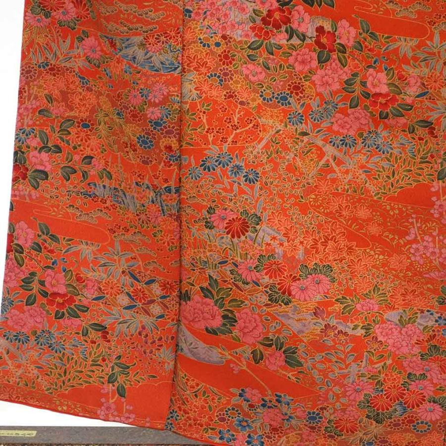 小紋 身丈159cm 裄67cm レディース 袷 花柄 裄長 裄Lサイズ 秋冬春用 