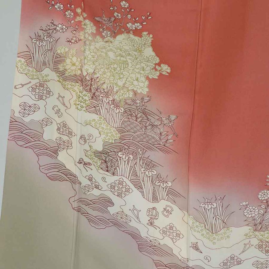 訪問着 身丈161cm 裄66cm レディース 袷 花柄 裄長 裄M-Lサイズ 秋冬春