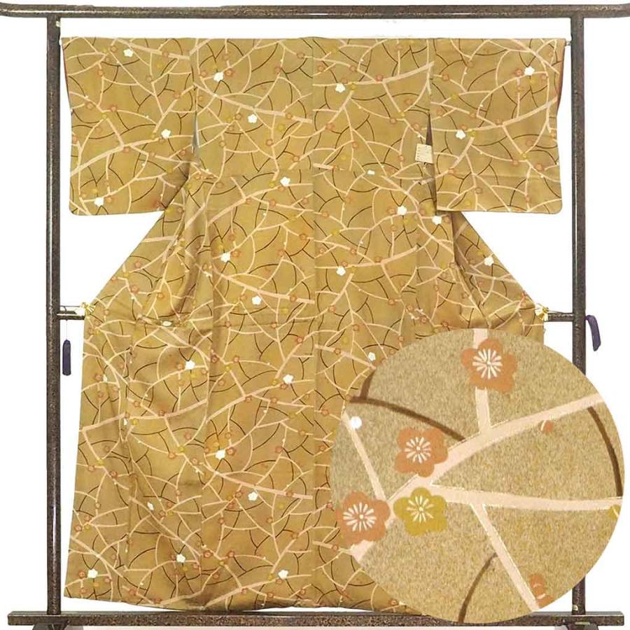 小紋 身丈158cm 裄丈66cm 正絹 名品 【中古】 小紋 身丈158cm 裄丈66cm M 単衣 山口秀藤 落款あり 人物 桜 灰白 正絹