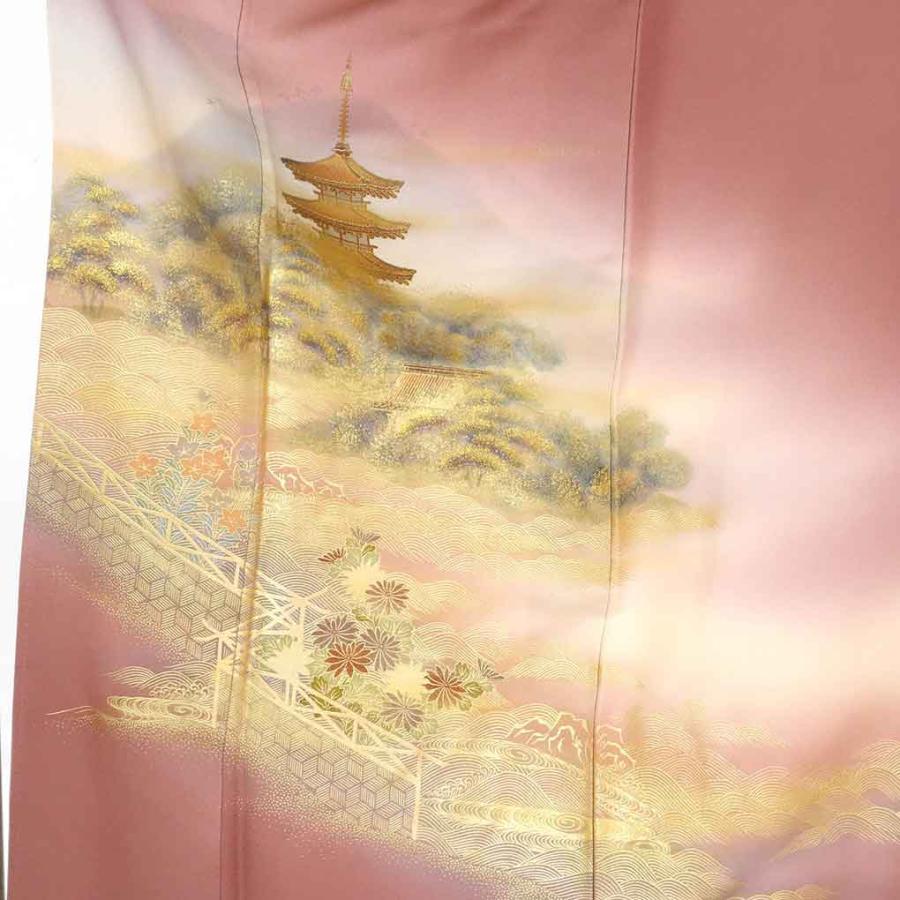 訪問着 身丈153cm 裄65cm レディース 袷 金彩 裄Mサイズ 秋冬春用 正絹